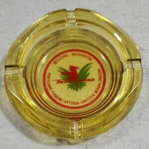 Ashtray THUNDERBIRD Washington - Oregon Promo Advert 4 Notch Round Amber Glass